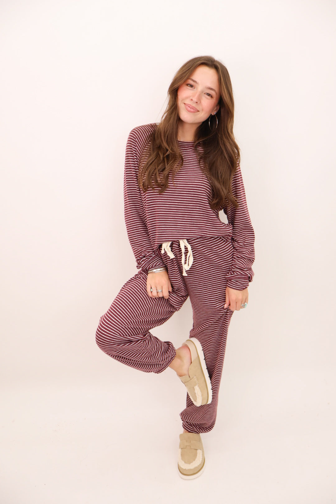Merlot Striped Casual Pants Set