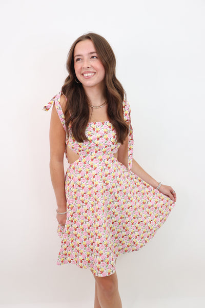 Floral Cut Out Mini Dress Medium