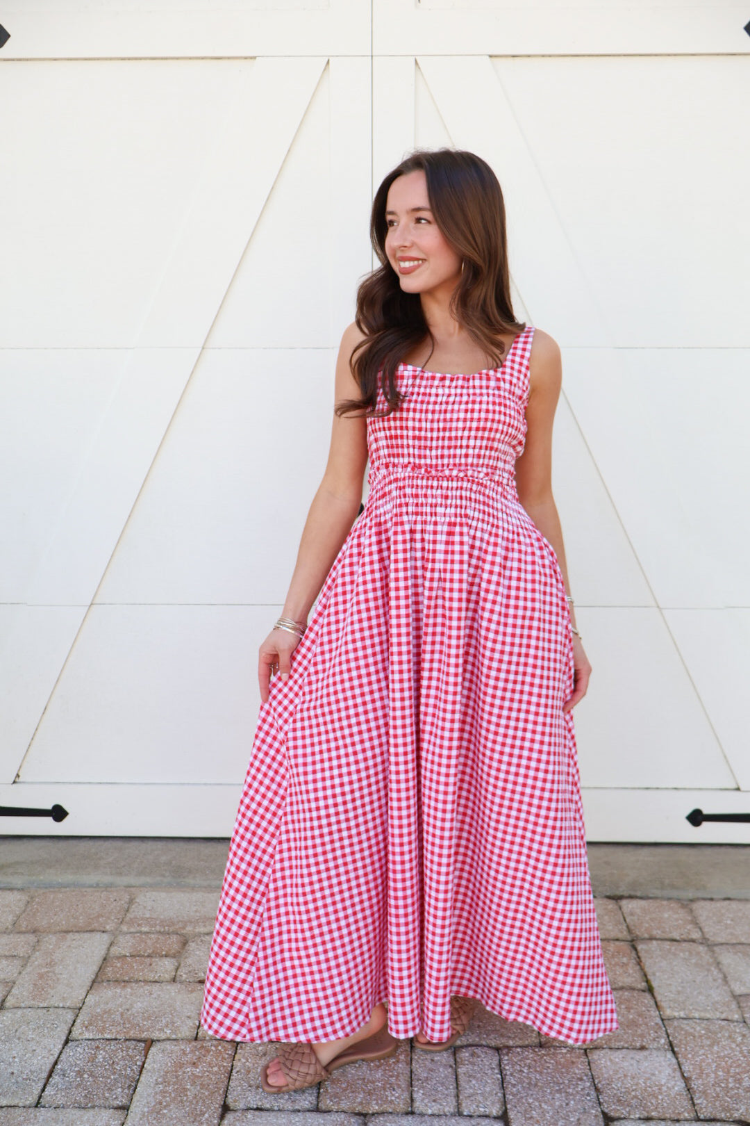 Red Gingham Midi Dress