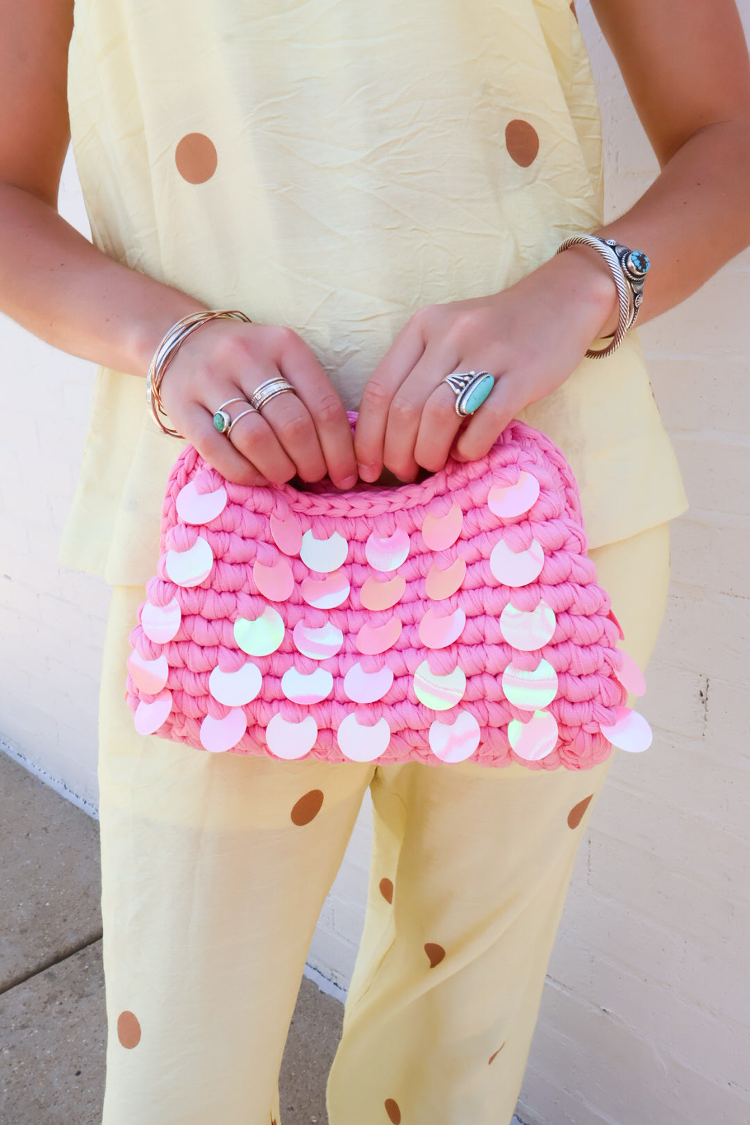 Tropez Sequin Beaded Handbag- Pink