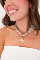Gameday Scarf Necklace - Black Stripe with Football Charm