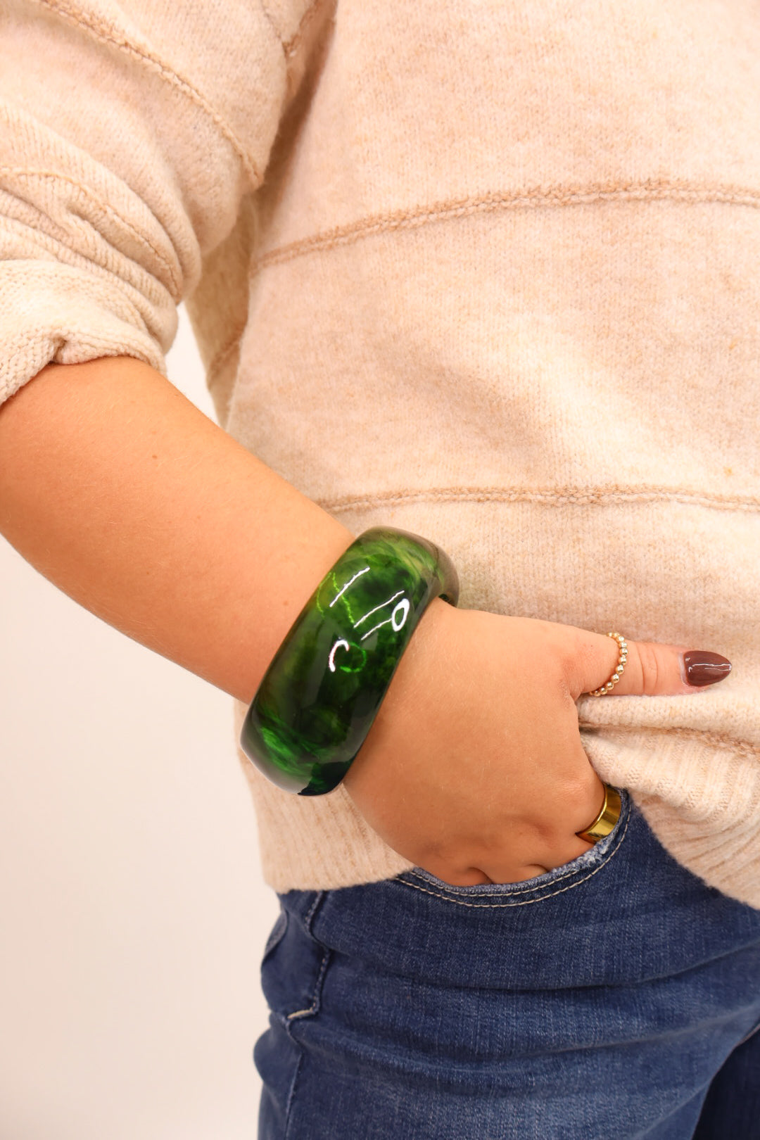 Emerald Resin Statement Bangle