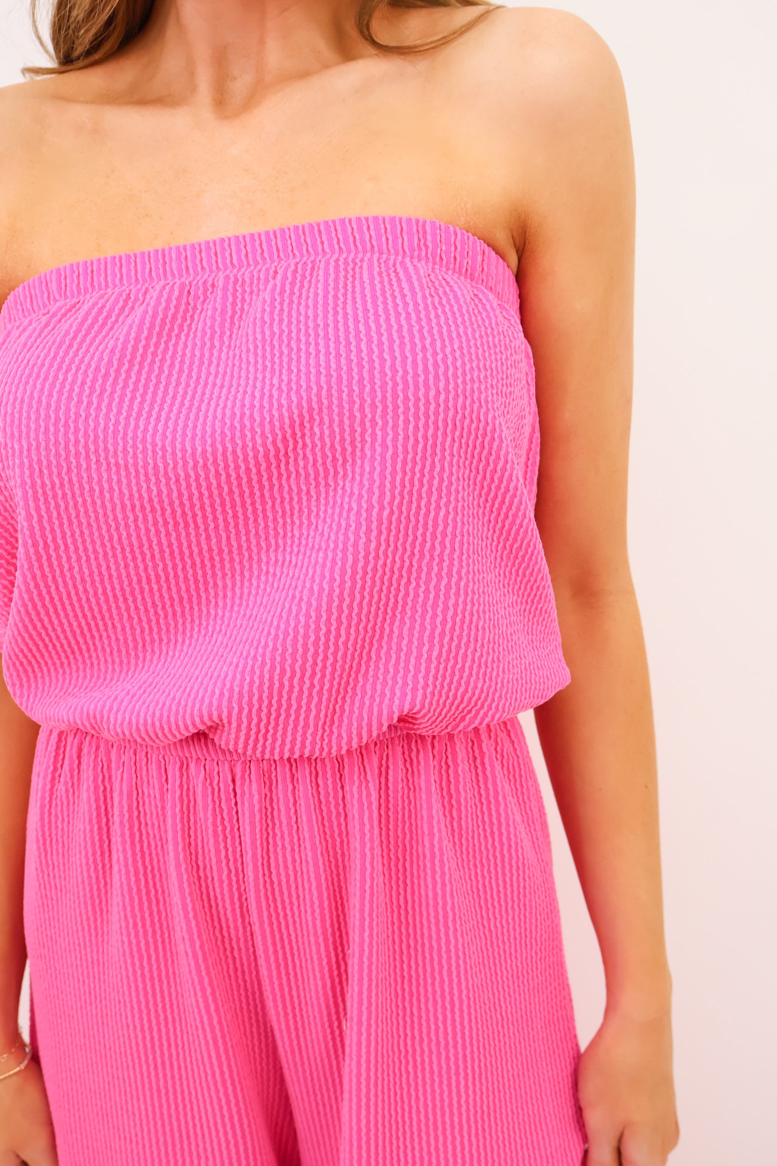 Ribbed Strapless Jumpsuit - Hot Pink – Moda Boutique
