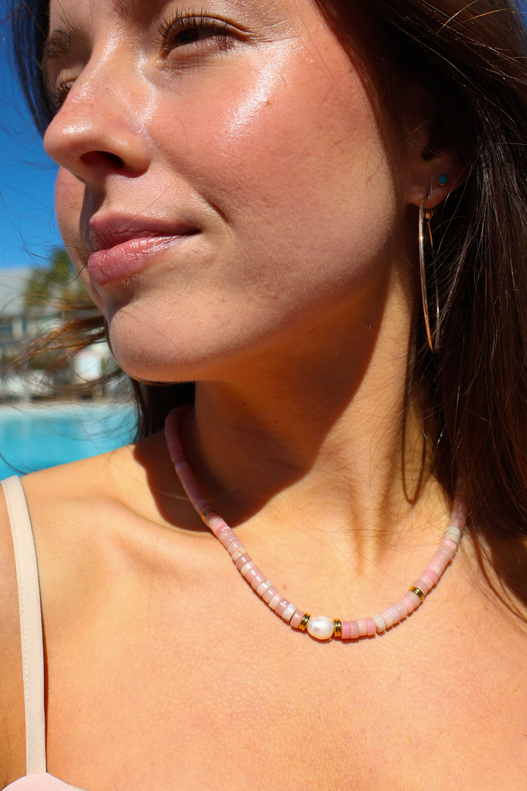 Becky Pink + Gold Delicate Pearl Necklace