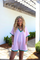 The Sunny Side Terry Romper - Pink/Green