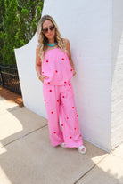 Sweet Spot Polka Dot Pants Set - Pink