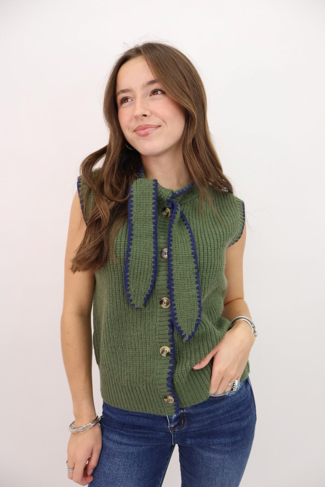 Olive Knit Tie Front Vest