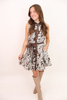 Embroidered Button Front Dress - Brown