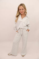 Scuba V-Neck Pullover and Pants Set - Heather Gray