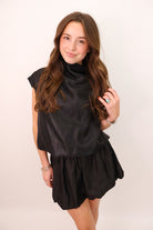 Shimmer Balloon Top + Skirt Set - Black
