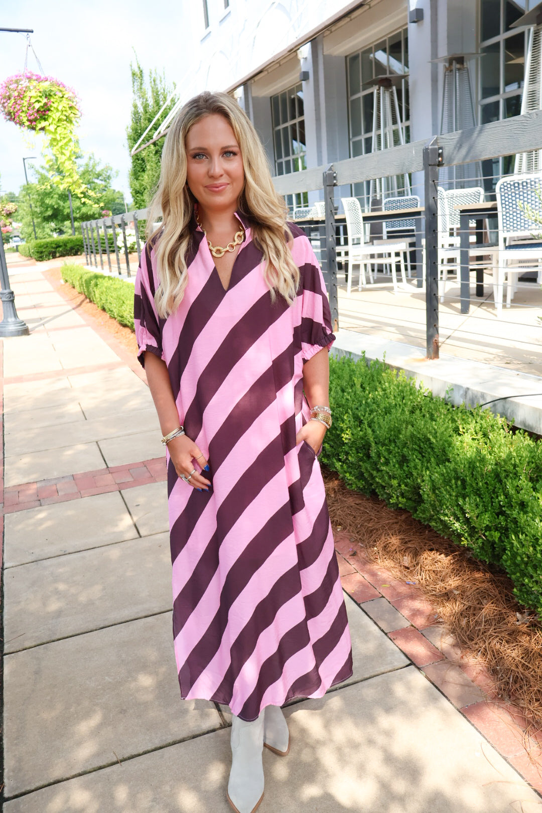 Fun Stripes Maxi Dress - Pink