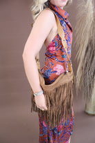 Brown suede fringe crossbody bag
