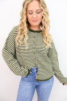 Striped Cardigan Sweater - Olive