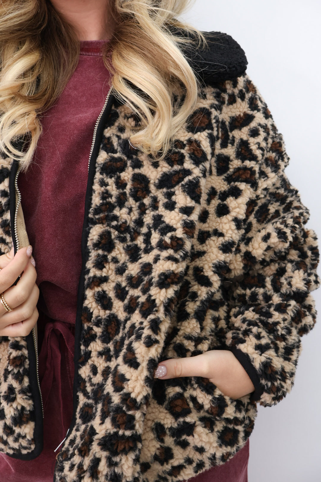 Leopard Sherpa Zip Jacket – Moda Boutique