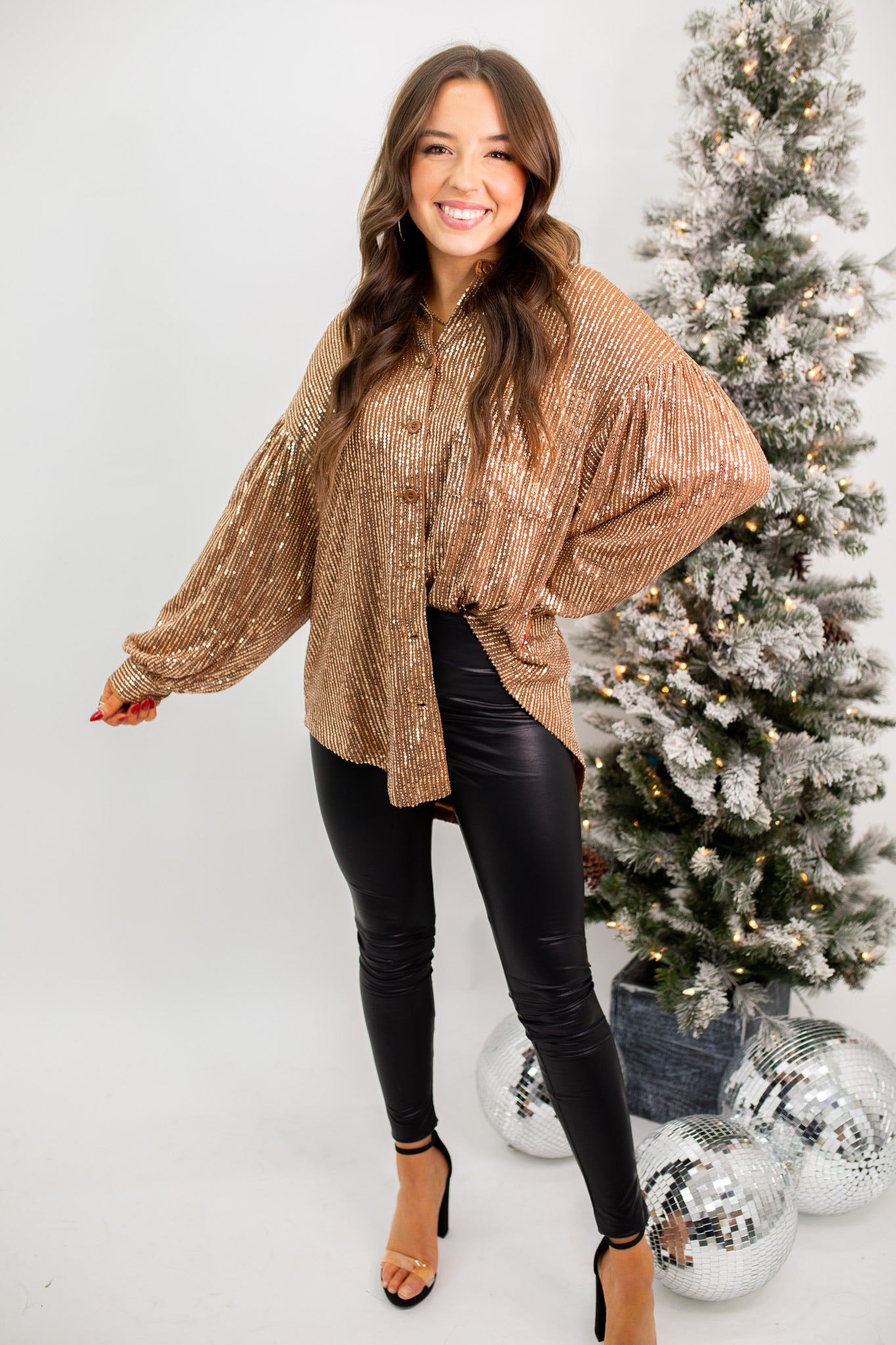 Oversized Button Down Sequin Top - Copper – Moda Boutique
