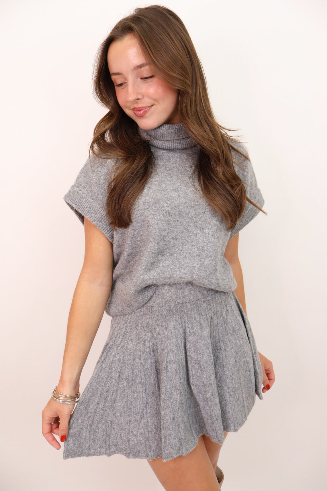 Sweater Mini Skirt Set - gray