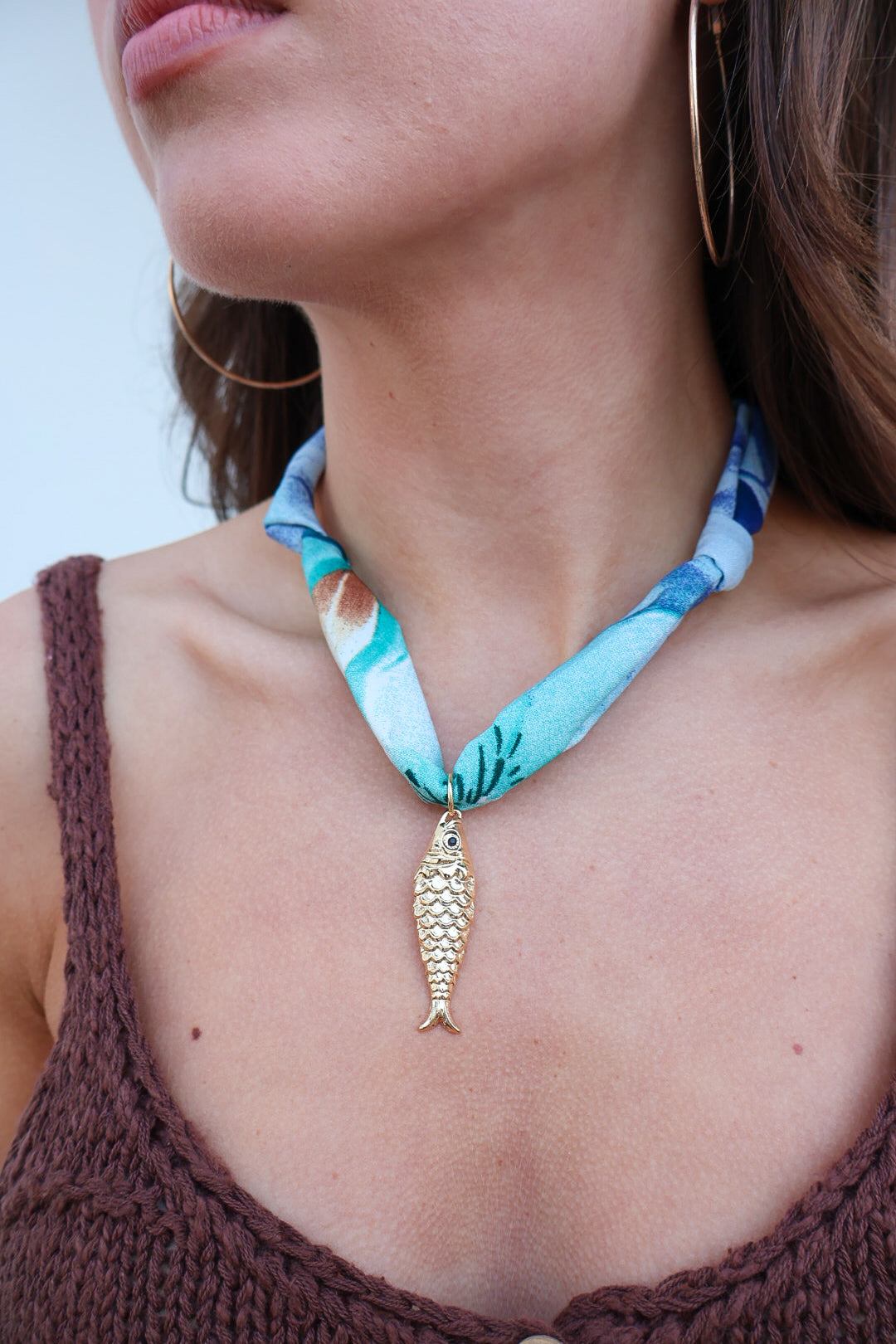Coastal Charm Scarf Necklace – Fish Pendant