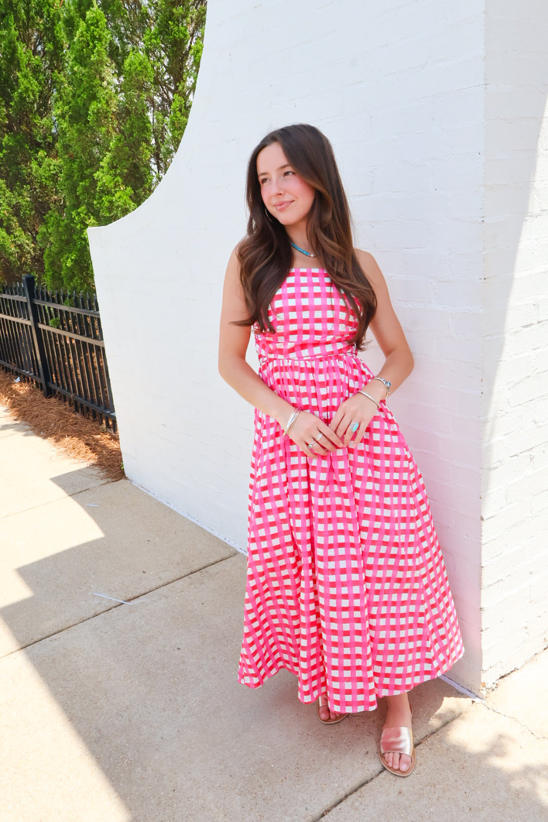Checkered Midi Dress - Pink