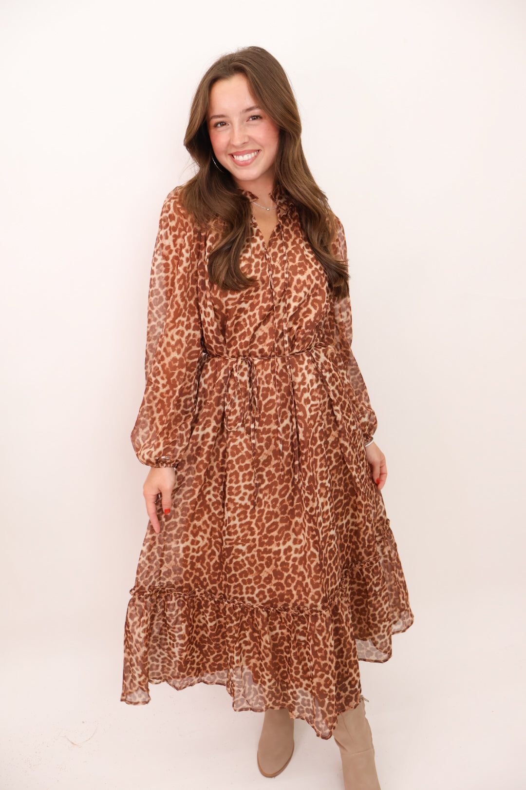 Rust Leopard Midi Dress