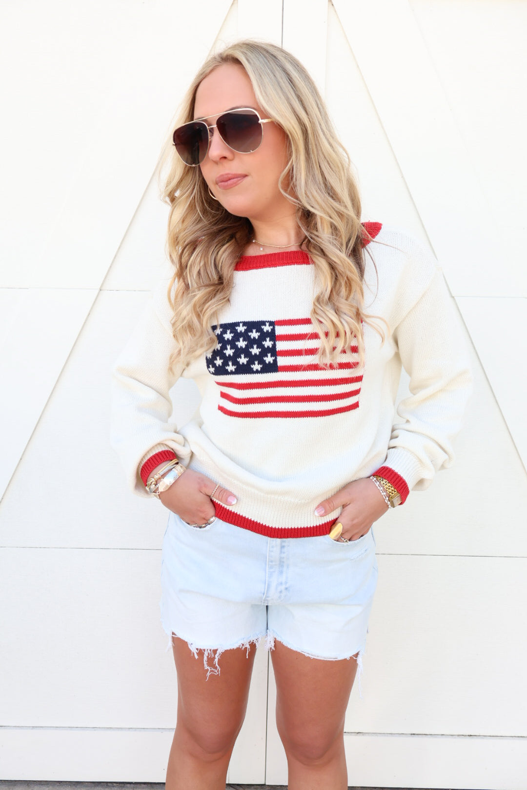 Red Trimmed Lightweight American Flag Sweater