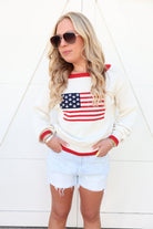 Red Trimmed Lightweight American Flag Sweater