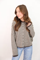Striped Cardigan Sweater - Brown