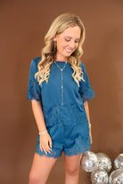 Teal Satin Crop Top & Shorts Set with Lace Trim
