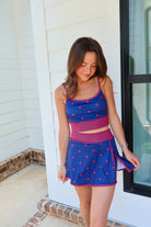 Navy Polka Dot Sporty Crop Top & Skort Set