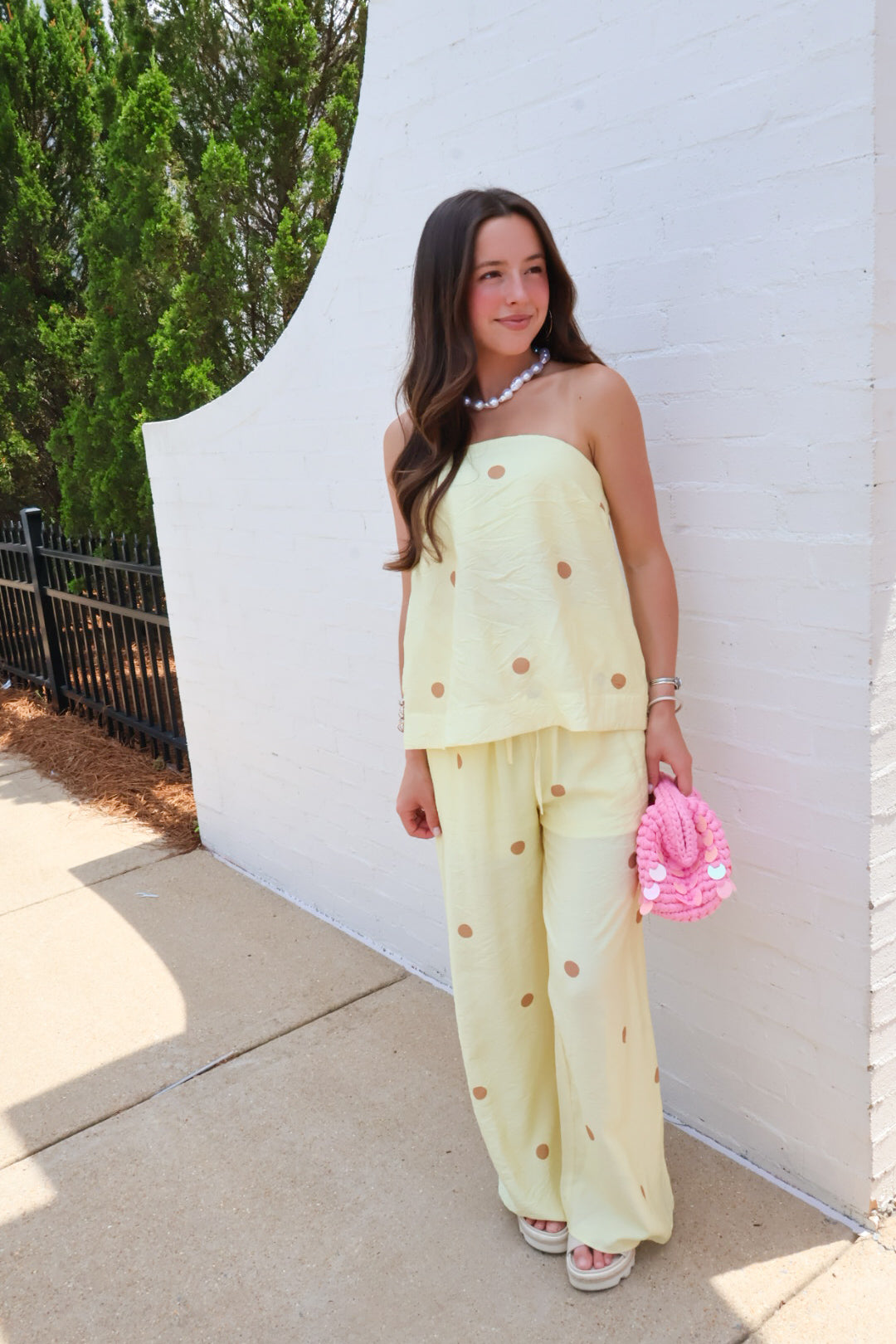 Sweet Spot Polka Dot Pants Set - Lemon