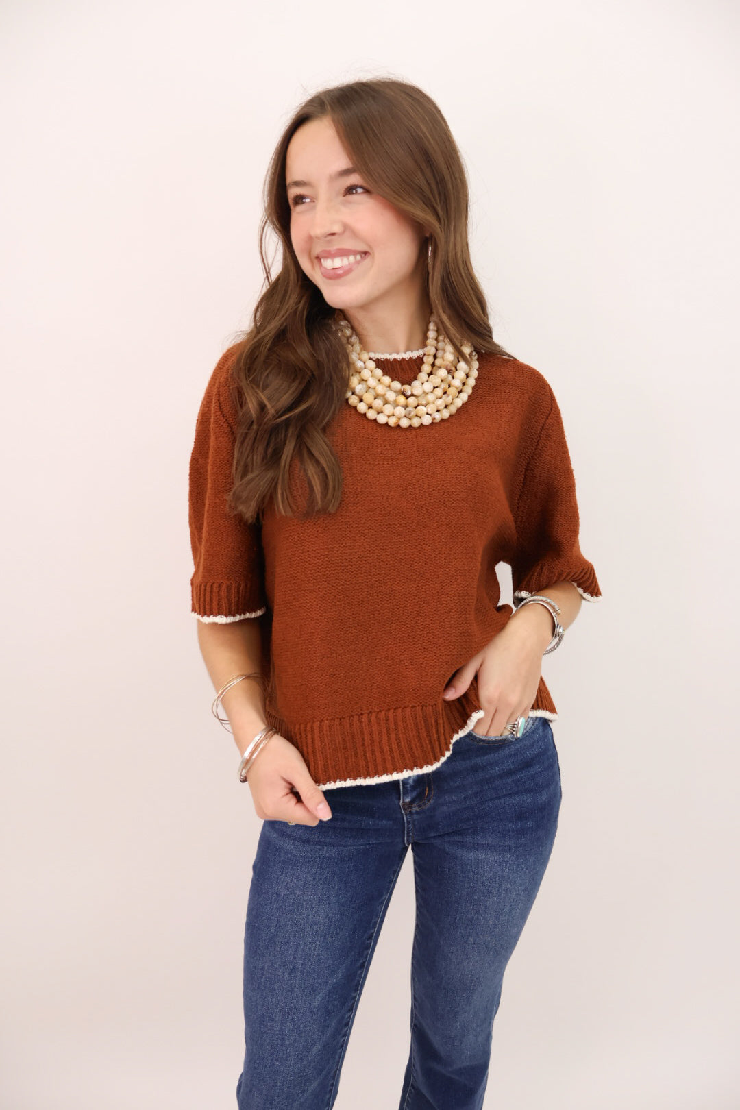 Rust Boxy Short Sleeve Sweater – Moda Boutique