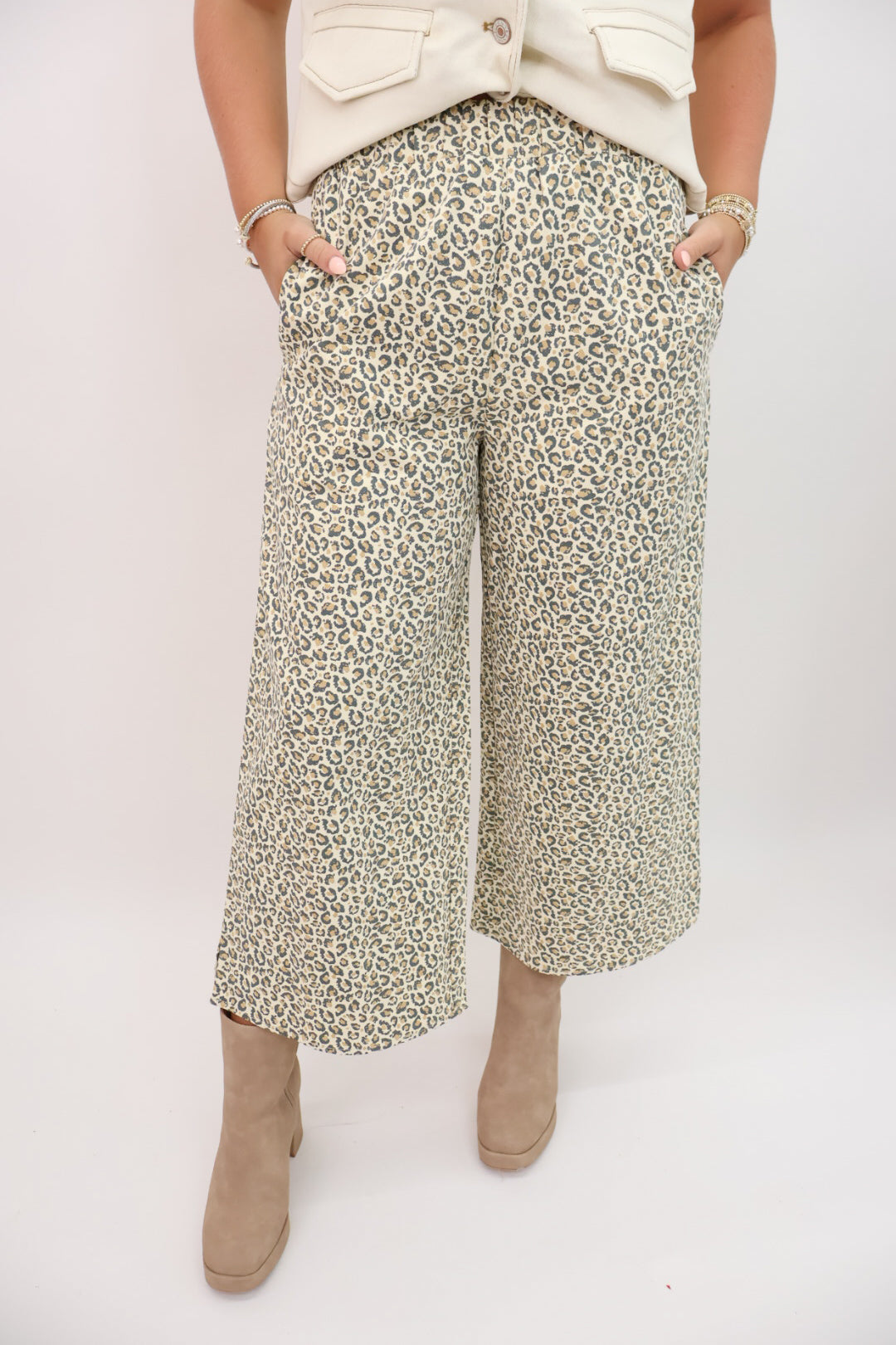 Leopard Wide Leg Cropped Pants