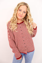Striped Cardigan Sweater - Burgundy
