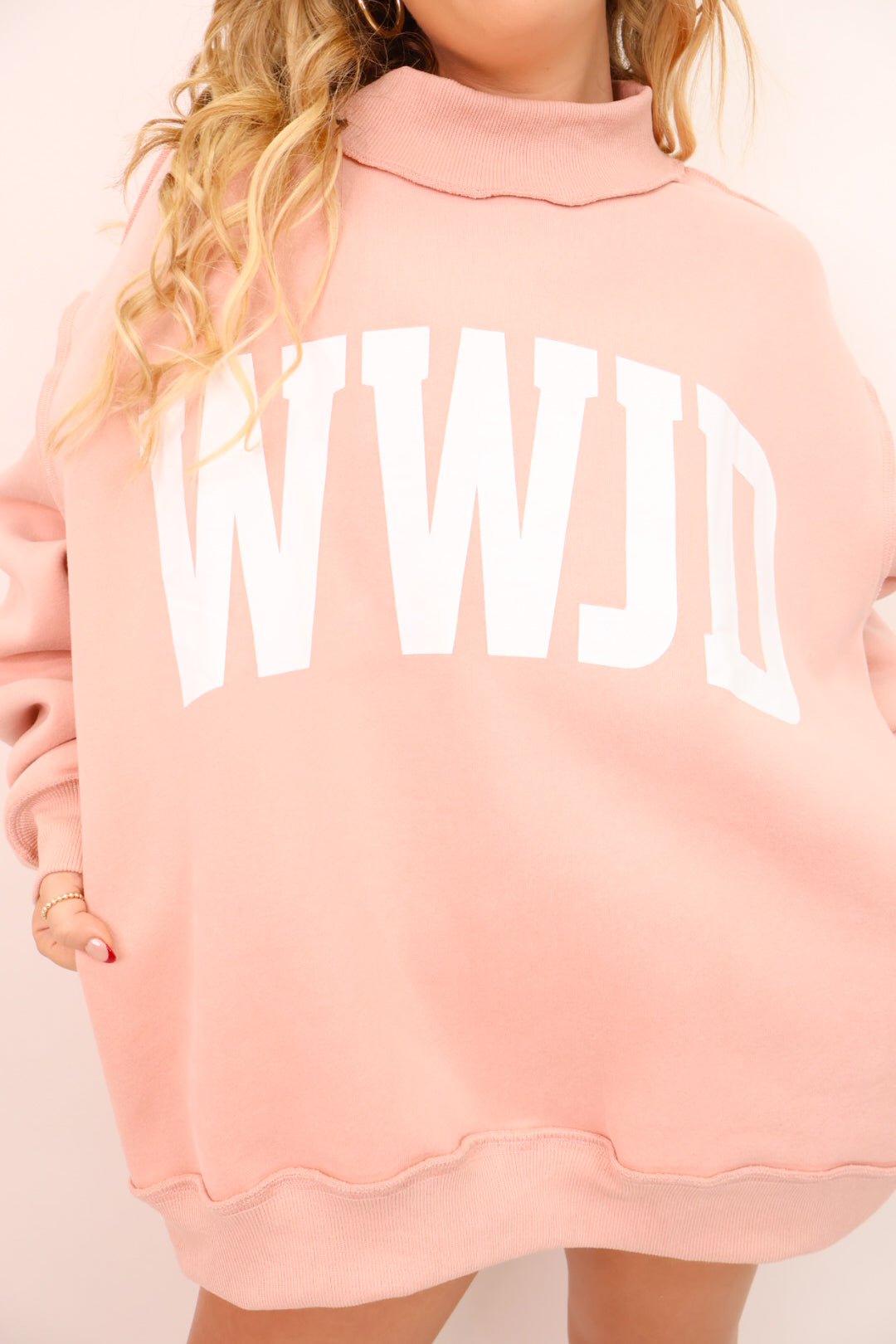 Amen WWJD Reversible Mock Neck Pullover – Blush – Moda Boutique