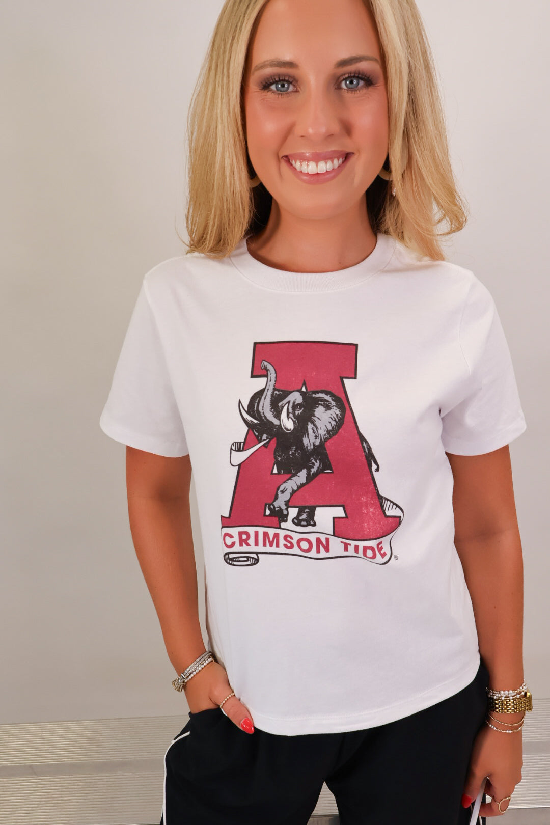 White Alabama Crimson Tide vintage elephant A crop tee — view 5