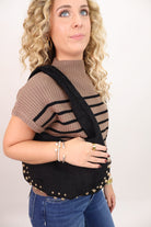 Black Faux Suede Studded Bag