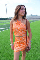 Orange Paisley Crop Top and Mini Skirt Set