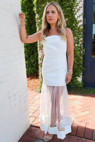 Ivory Elegance Mesh Hem Midi Dress