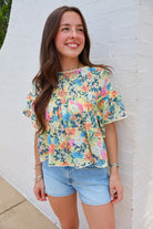 Yellow Garden Floral Ruffle Sleeve Top