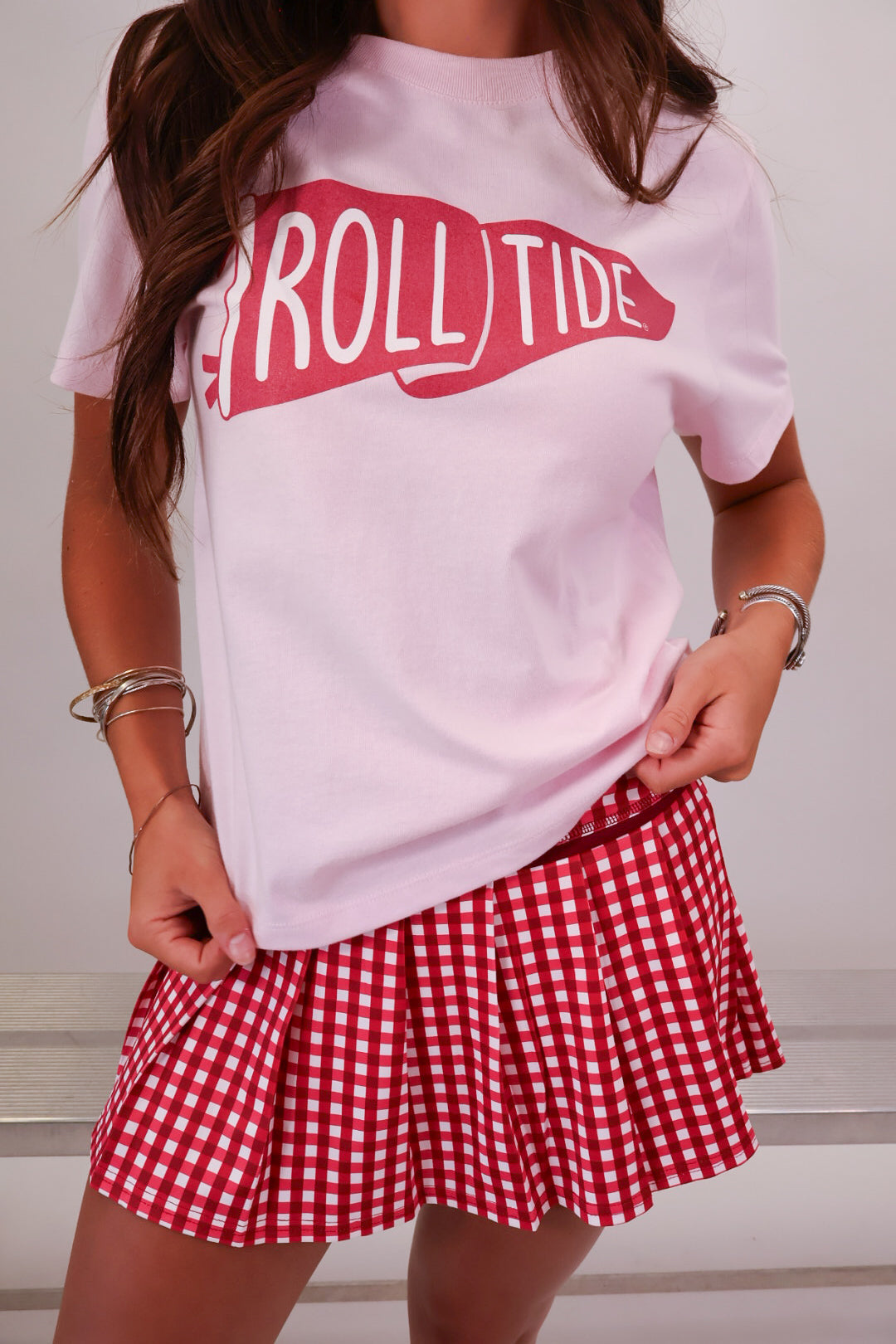 Pink Alabama Roll Tide flag crop tee — view 4