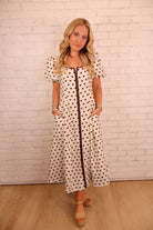 Brown Polka Dot Midi Dress
