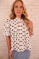 Polka Dot Button Front Babydoll Top