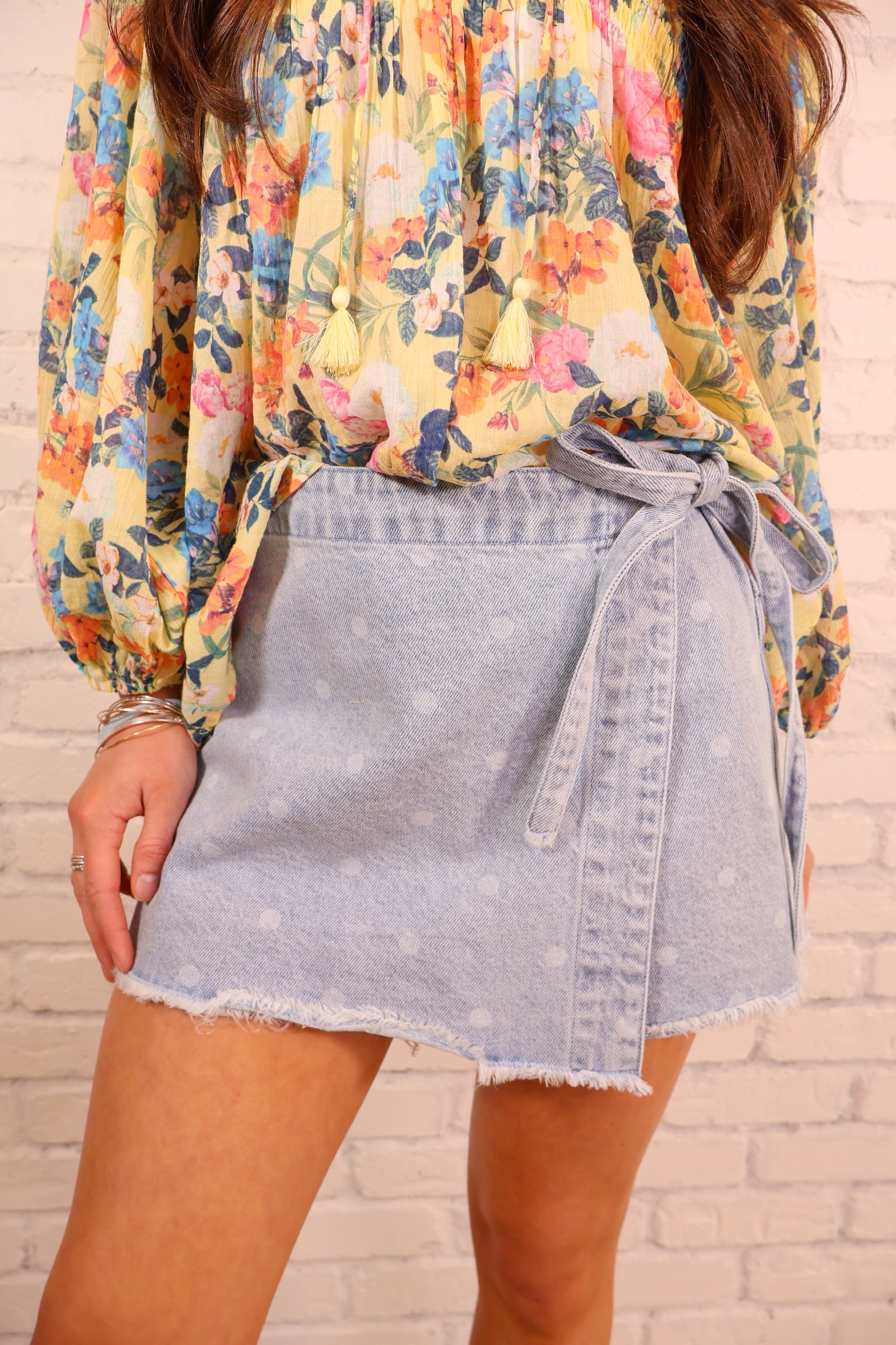 Light Wash Polka Dot Denim Skort
