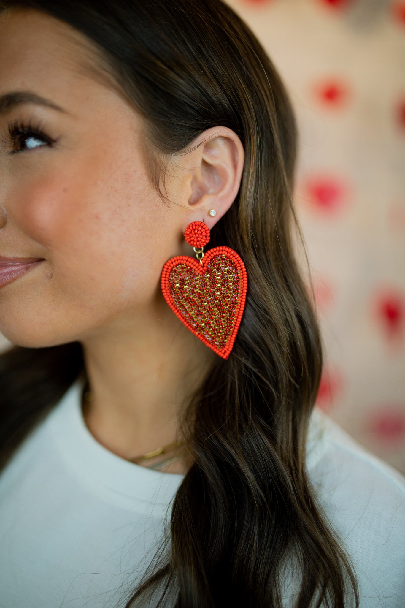 Fancy GoldPlated Stones Studded Floral Drop Earrings in Red Color